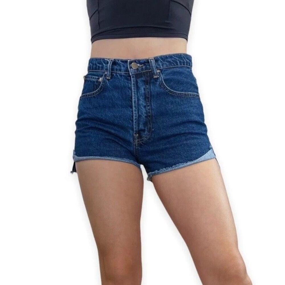 MUSIER Paris Jeans Shorts Womens 2 Blue High Rise Button fly Raw Hem Janet Denim
